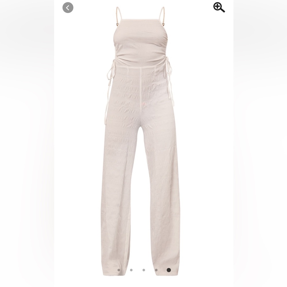 White crinkled rushed side strappy jumpsuit